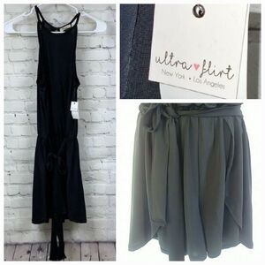 NWT Romper Black Cami Sleeveless Halter Tulip Shorts Belted Medium Ultra Flirt